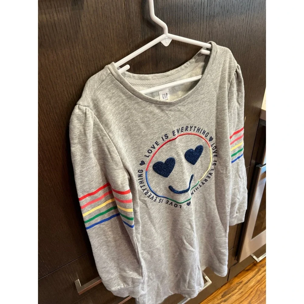 Gap Girls'‎ Love is Everything Rainbow Grey Sweatshirt Dress size 10-12